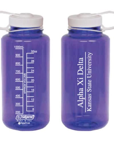 Custom purple Nalgene 32oz Wide-Mouth water bottle printed with one-color white custom imprint.